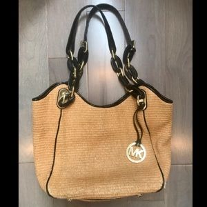 Michael Kors soft straw Tote Bag (Black Trim)